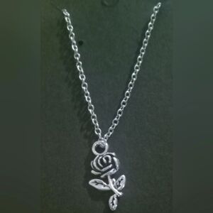 Silver Rose Pendant Necklace